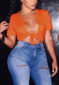 (Orange)2022 Styles Women Fashion INS Styles Front tie Short Sleeve Tops
