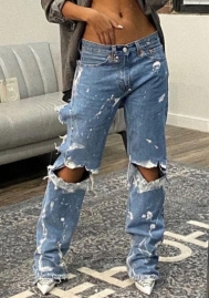 (Real Image)2022 Styles Women Fashion INS Styles Ripped Hollow Jean Long Pants