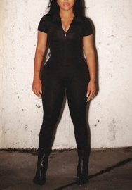 (Real Image)2022 Styles Women Fashion INS Styles Black Front Zipper Jumpsuit