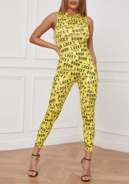 (Real Image)2022 Styles Women Fashion INS Styles Yellow Print Jumpsuit