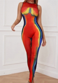 (Real Image)2022 Styles Women Fashion INS Styles Print Red Jumpsuit