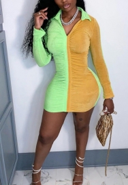 (Real Image)2022 Styles Women Fashion INS Styles Contrast Color Long Sleeve Mini Dress
