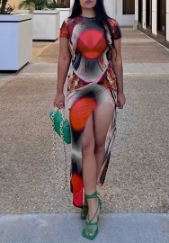 (Real Image)2022 Styles Women Fashion INS Styles Print High Split Maxi Dress