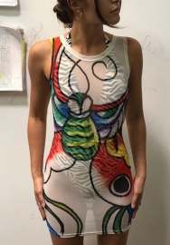 (Real Image)2022 Styles Women Fashion INS Styles Print Mesh Club Dress