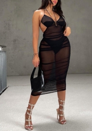 (Real Image)2022 Styles Women Fashion INS Styles Black Mesh Strap Maxi Dress