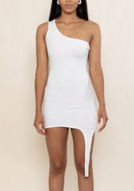 2022 Styles Women Fashion INS Styles Solid Color Single Shoulder Irregular Mini Dress