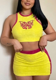 (Real Image)2022 Styles Women Fashion INS Styles Yellow Print Two Piece Dress