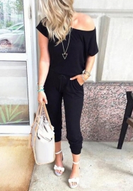 (Real Image)2022 Styles Women Fashion INS Styles Solid Color Round Neck Jumpsuit