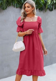 (Real Image)2022 Styles Women Fashion INS Styles Solid Color Bohemian Midi Dress