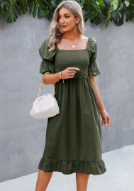 (Real Image)2022 Styles Women Fashion INS Styles Solid Color Bohemian Midi Dress