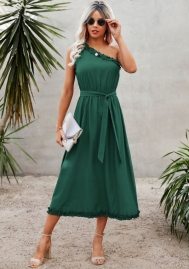 (Real Image)2022 Styles Women Fashion INS Styles Solid Color Bohemian Maxi Dress