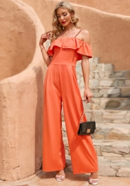 (Real Image)2022 Styles Women Fashion INS Styles Orange Off Shoulder Strap Jumpsuit