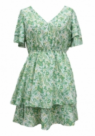 (Real Image)2022 Styles Women Fashion INS Styles Floral  V Neck Bohemian Mini Dress