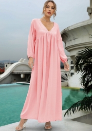 (Real Image)2022 Styles Women Fashion INS Styles Solid Color Loose Maxi Dress