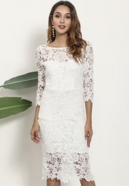 (Real Image)2022 Styles Women Fashion INS Styles White Lace Midi Dress
