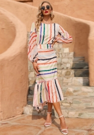 (Real Image)2022 Styles Women Fashion INS Styles Print Bohemian Two Piece Dress