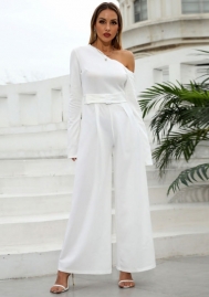 (Real Image)2022 Styles Women Fashion INS Styles White Solid Color Single Shoulder Loose Jumpsuit