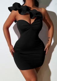 2022 Styles Women Fashion INS Styles Ruffle Single Shoulder Mini Dress