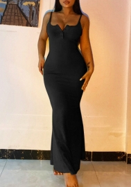 2022 Styles Women Fashion INS Styles Solid Color Strap Front Button Maxi Dress