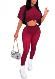 2022 Styles Women Fashion INS Styles Solid Color Short Sleeve Tee+Mesh Long Pants Two Piece Suit