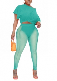 2022 Styles Women Fashion INS Styles Solid Color Short Sleeve Tee+Mesh Long Pants Two Piece Suit