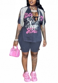 (Real Image)2022 Styles Women Fashion INS Styles Print Short Two Piece Suit