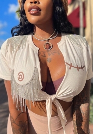 (Real Image)2022 Styles Women Fashion INS Styles Tassel Print Tee