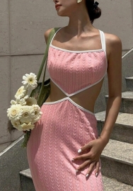 (Real Image)2022 Styles Women Fashion INS Styles Solid Color Strap Maxi Dress