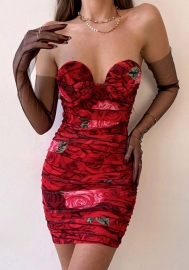 2022 Styles Women Fashion INS Styles Tube Floral Mini Dress