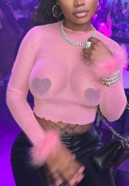 (Real Image)2022 Styles Women Fashion INS Styles Pink Long Sleeve Tee