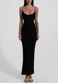 2022 Styles Women Fashion INS Styles Strap Solid Color Maxi Dress