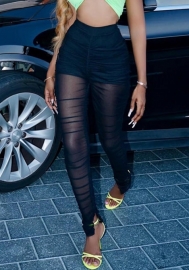 (Real Image)2022 Styles Women Fashion INS Styles Black Mesh Ruffle Long Pants