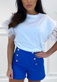 (Real Image)2022 Styles Women Fashion INS Styles Tassel Short Sleeve Tee