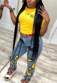 (Only Long Pants)(Real Image)2022 Styles Women Fashion INS Styles Cartoon Jeans Long Pants