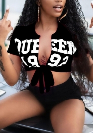 (Real Image)2022 Styles Women Fashion INS Styles Print Open Tee