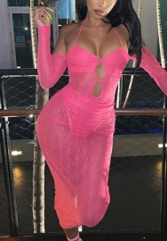 (Real Image)2022 Styles Women Fashion INS Styles Rose Net Mesh Maxi Dress