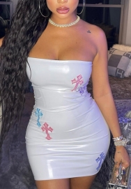 (Real Image)2022 Styles Women Fashion INS Styles PU Cross Mini Dress