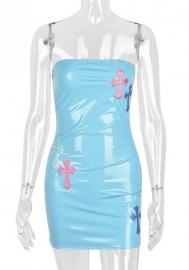 (Real Image)2022 Styles Women Fashion INS Styles PU Cross Mini Dress