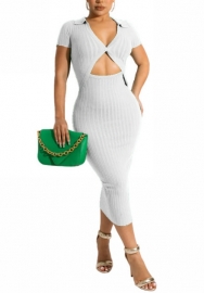 2022 Styles Women Fashion INS Styles Cotton Cut Out Short Sleeve Midi Dress