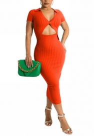 2022 Styles Women Fashion INS Styles Cotton Cut Out Short Sleeve Midi Dress