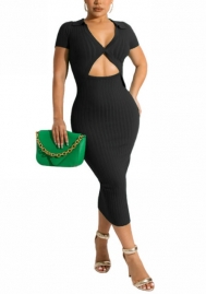 2022 Styles Women Fashion INS Styles Cotton Cut Out Short Sleeve Midi Dress