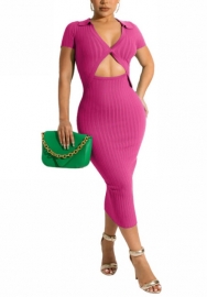 2022 Styles Women Fashion INS Styles Cotton Cut Out Short Sleeve Midi Dress