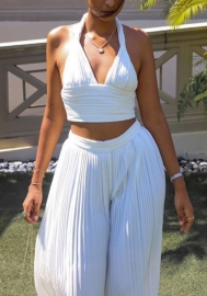 (Real Image)2022 Styles Women Fashion INS Styles White Halter Two Piece Suit