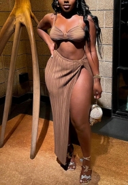 (Real Image)2022 Styles Women Fashion INS Styles Bar+Maxi Skirts Coffee Maxi Dress