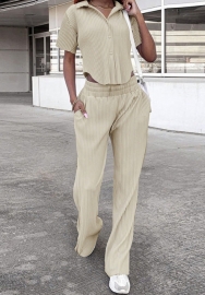 2022 Styles Women Fashion INS Styles Solid Color Front Button Shirts+Long Pants Two Piece Suit