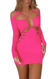 (Real Image)2022 Styles Women Fashion INS Styles Pink Cut Out Mini Dress
