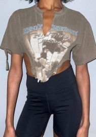 2022 Styles Women Fashion INS Styles Print V Neck Tops