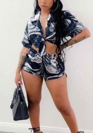 2022 Styles Women Fashion INS Styles Floral Silk Short Two Piece Suit