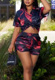 2022 Styles Women Fashion INS Styles Floral Silk Short Two Piece Suit