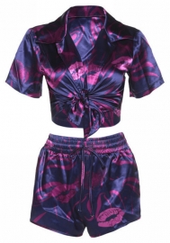 (Real Image)2022 Styles Women Fashion INS Styles Floral Silk Short Two Piece Suit